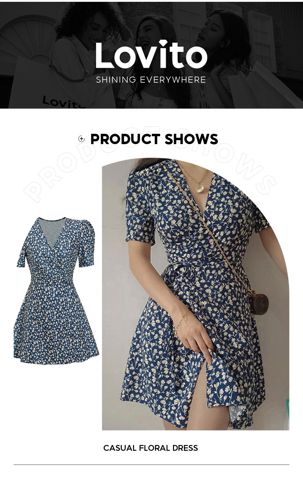Lovito Casual Ditsy Floral Wrap Dress for Women L80ED279 Shopee Singapore