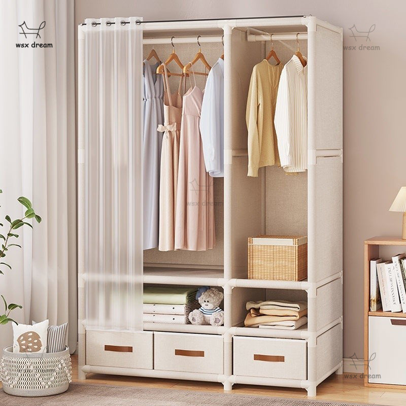 Simple Cloth Wardrobe, Reinforced Bold Steel high quality Tube Dust-proof Wardrobe