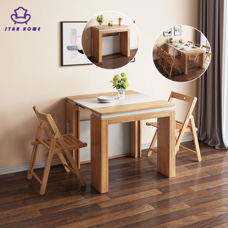 SH Solid Wood Dining Table Folding Retractable Dining Table And ...