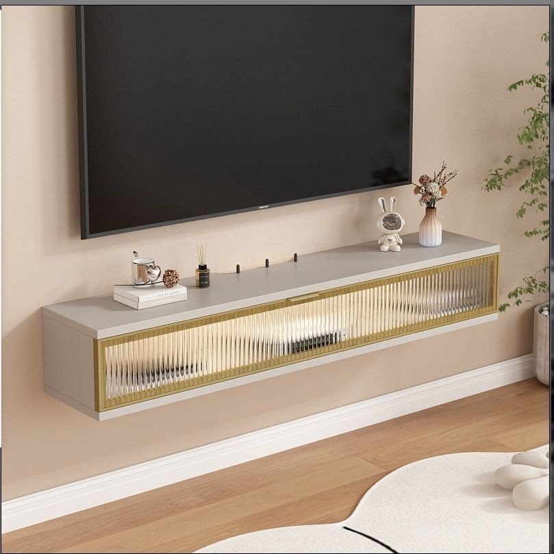 Light Luxury Solid Wood Wall-mounted TV Cabinet Storage Rack Table ...