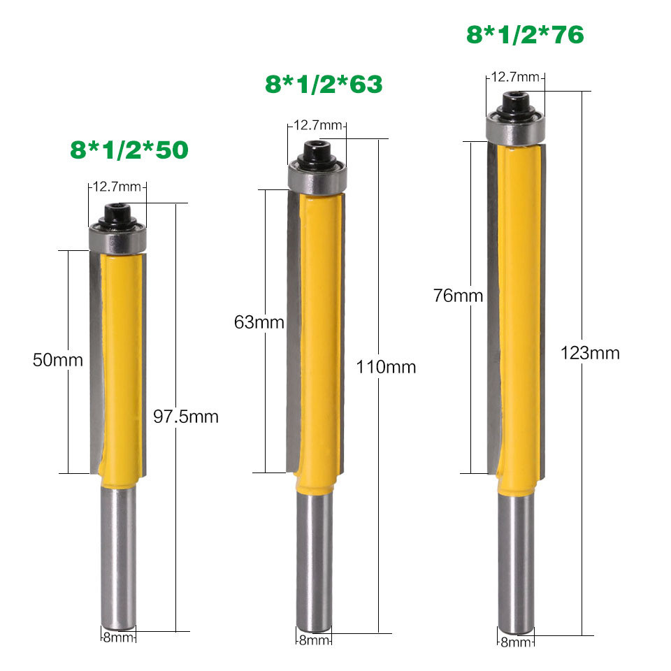 Extra Long Trim Router Bit Set, 8mm Shank Straight Bits with Bearing, 1 ...
