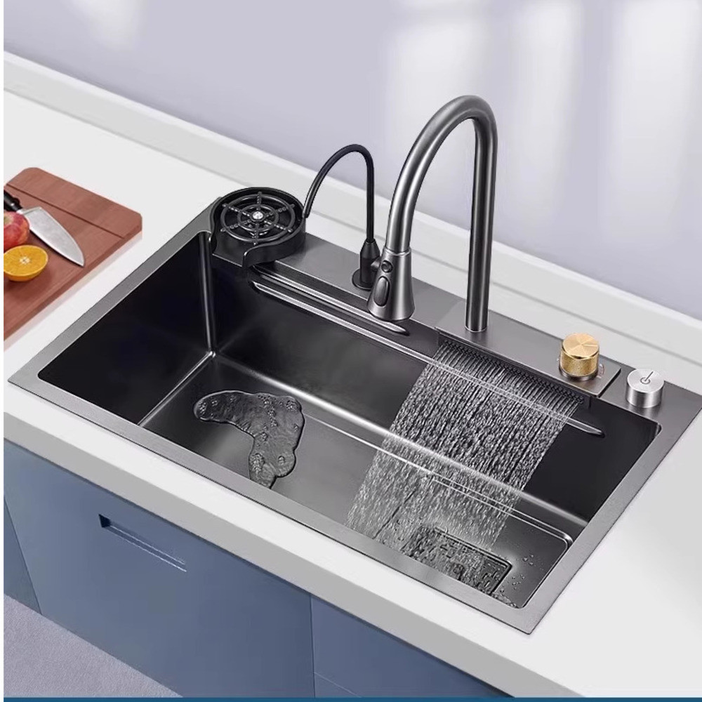 304 Stainless Steel Waterfall Kitchen Sink Above Mount Sink ...
