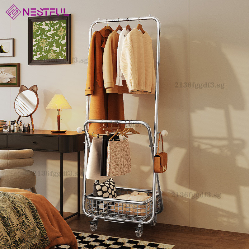 Metal Floor Standing Clothes Rack Household Double-Layer Clothes ...