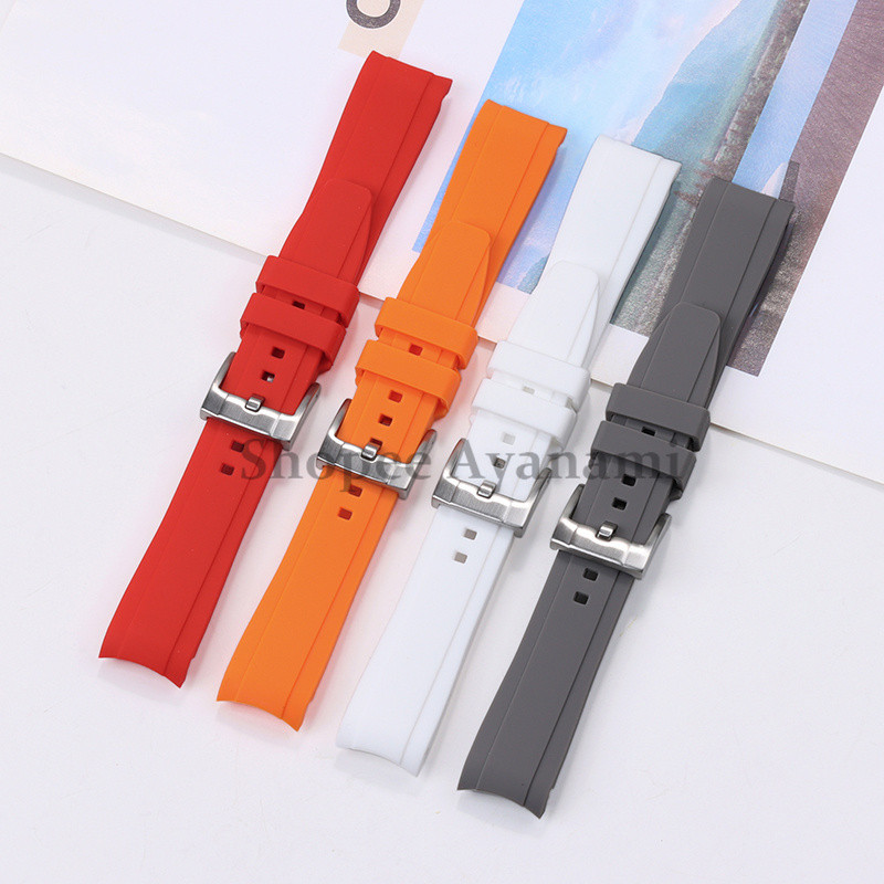 18mm 20mm 21mm 22mm 24mm Curved End Silicone Rubber Watch Strap Soft ...