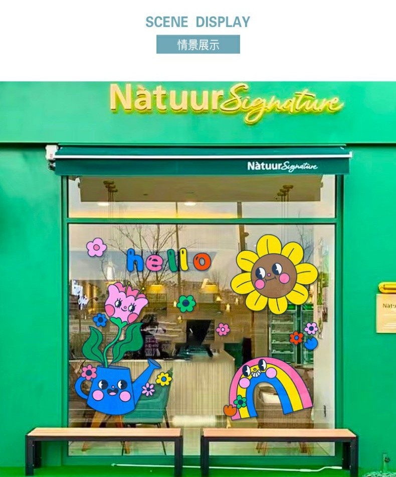 Hand-drawn Illustration Sticker Shop Window Glass Door Sticker Cartoon ...
