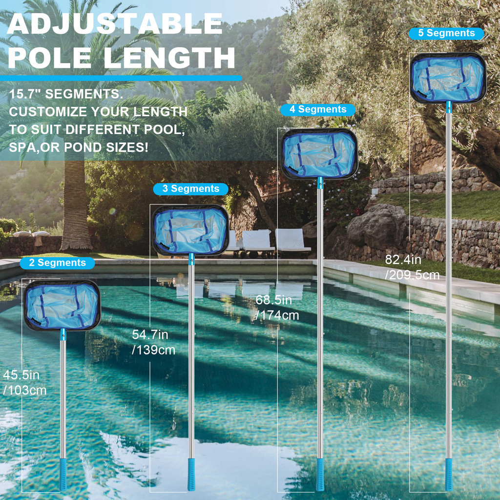 SANLIKE Pool Skimmer Pool Net with 209CM 5 Sections Stainless Steel ...
