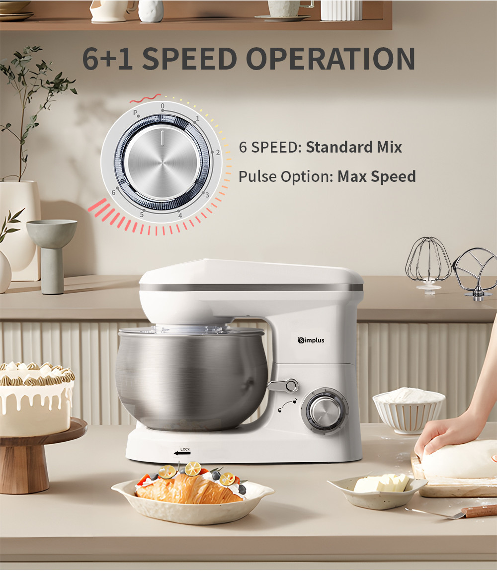 Simplus Kit 5L Stand Mixer Kitchen Blender 6 Speeds Dough Whisk Beater ...