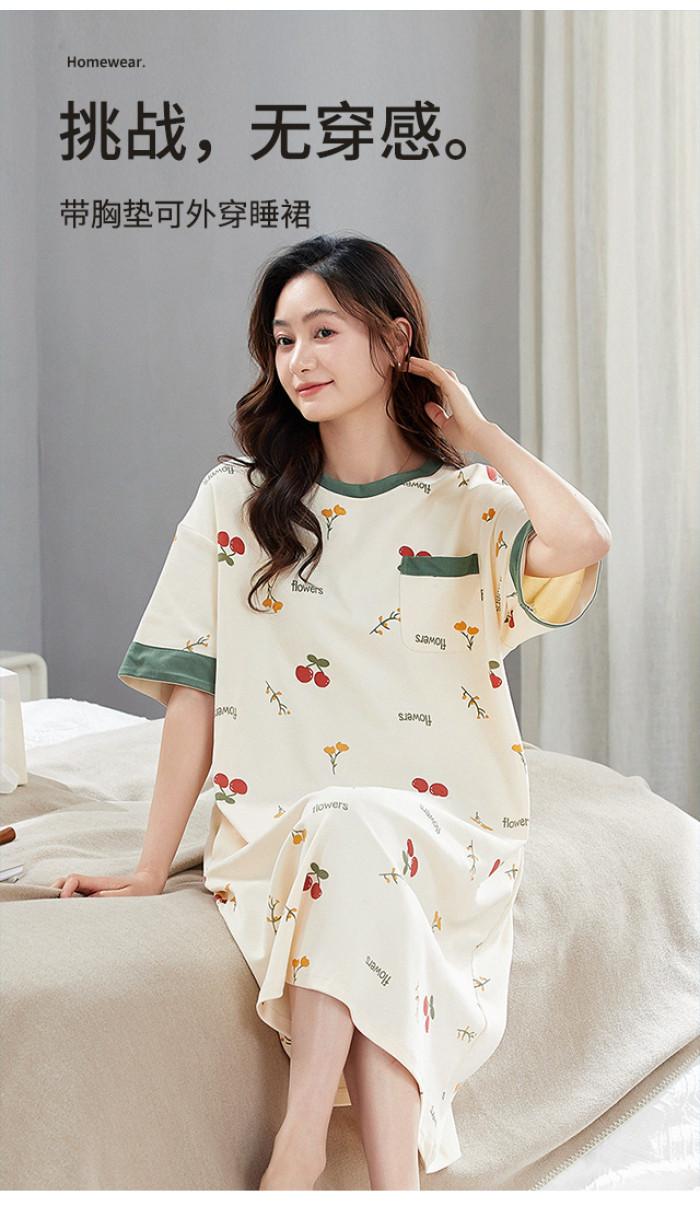Night dress Padded Pyjamas Women Cotton Summer with chest pad Pajamas ...