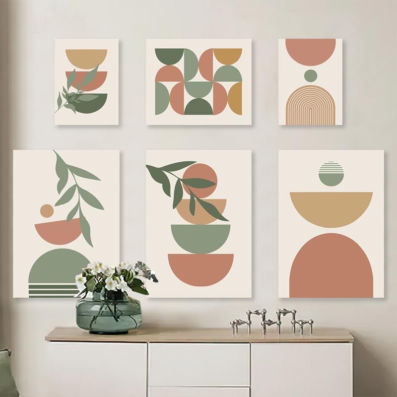 Framed Abstract Boho Landscape Posters Lines Plant Wall Art Pictures