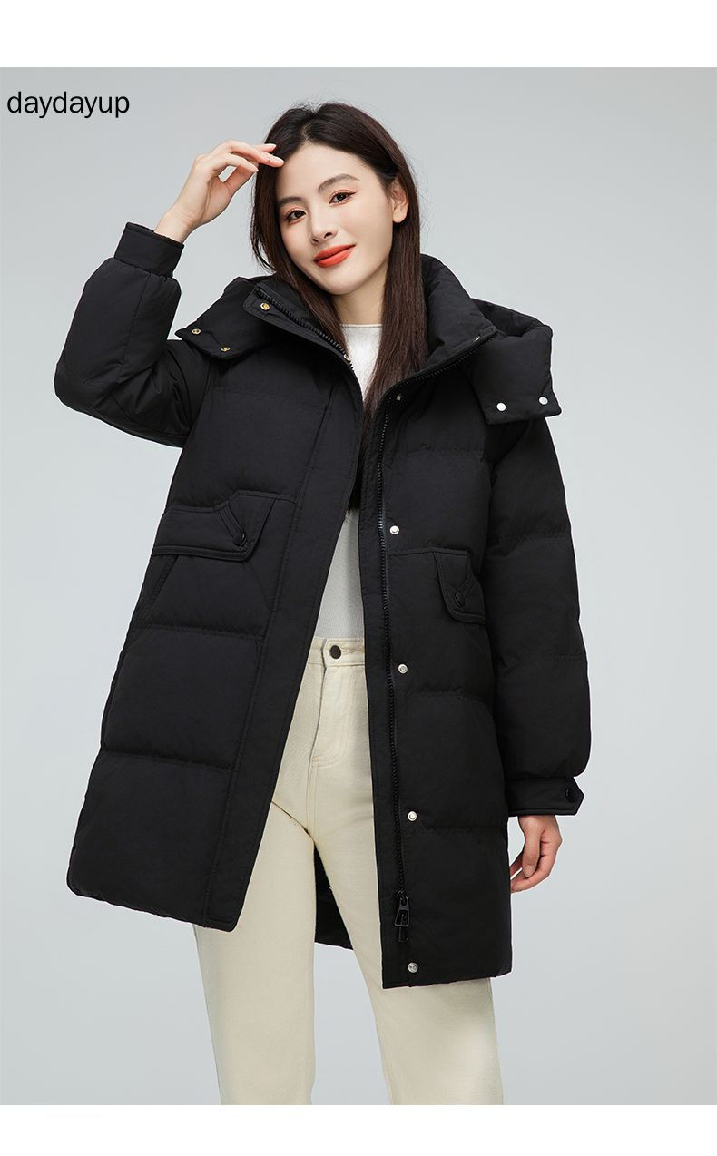 Glossy Disposable Mid-length Down Jacket Women Winter Thickened Large Fur Collar Jacket