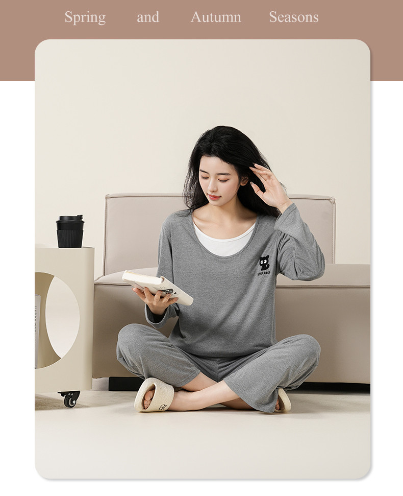 Padded Pyjamas Women 100% Cotton Pajamas Set Autumn winter Long Sleeve ...