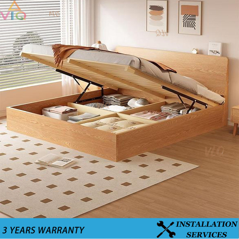 LQ Solid Wood Bed Storage With Mattress High Box Bed Double Storage ...