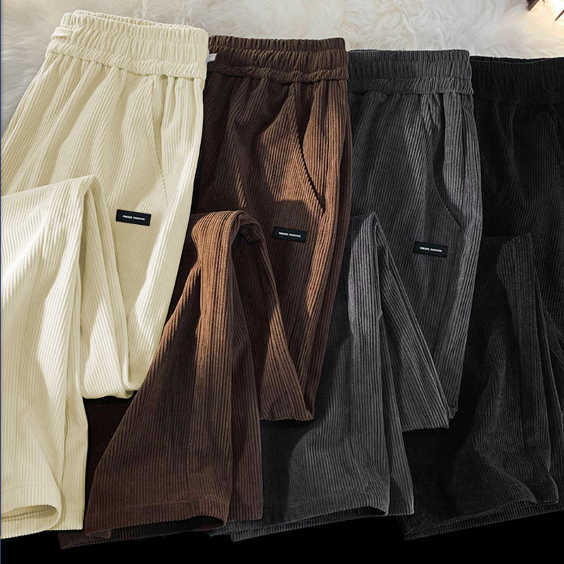 Casual Corduroy Men Pants Plain Straight Leg Long Pants Loose Fit ...