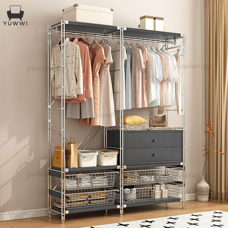 Clothes Rack Floor-Standing Coat Rack Bedroom Open Wardrobe Stainless ...