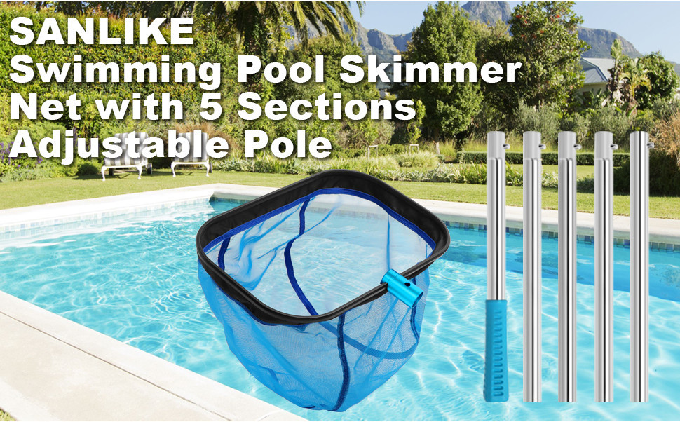 SANLIKE Pool Skimmer Pool Net with 209CM 5 Sections Stainless Steel ...