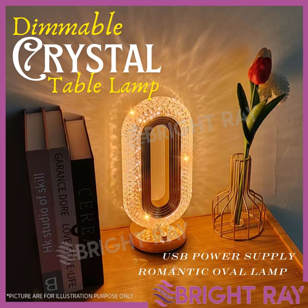 CRYSTAL Modern Table Lamp Oval Table Lamp Dimmable Touch Lamp with 3 ...