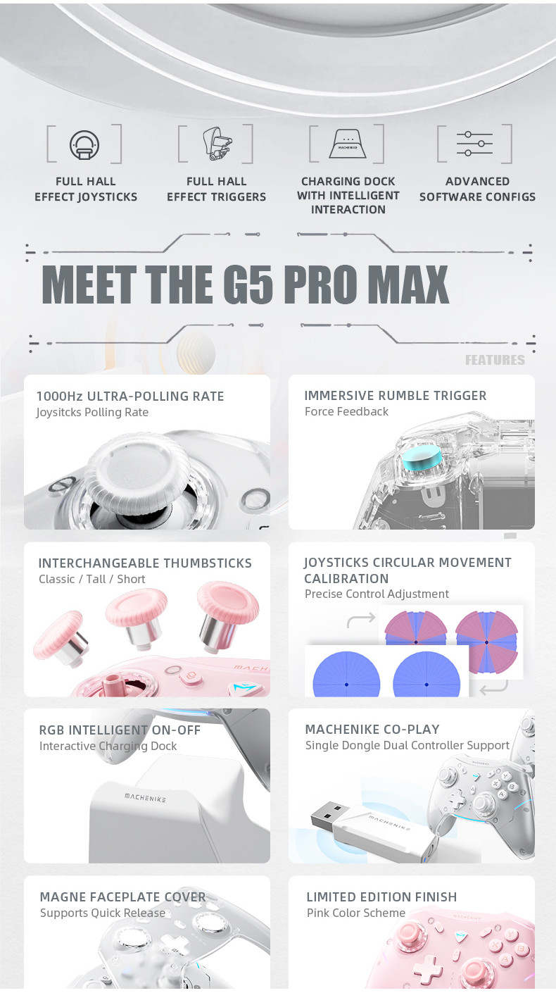 MACHENIKE G5Pro Max Gaming Controller With Charging Dock RGB Wireless ...