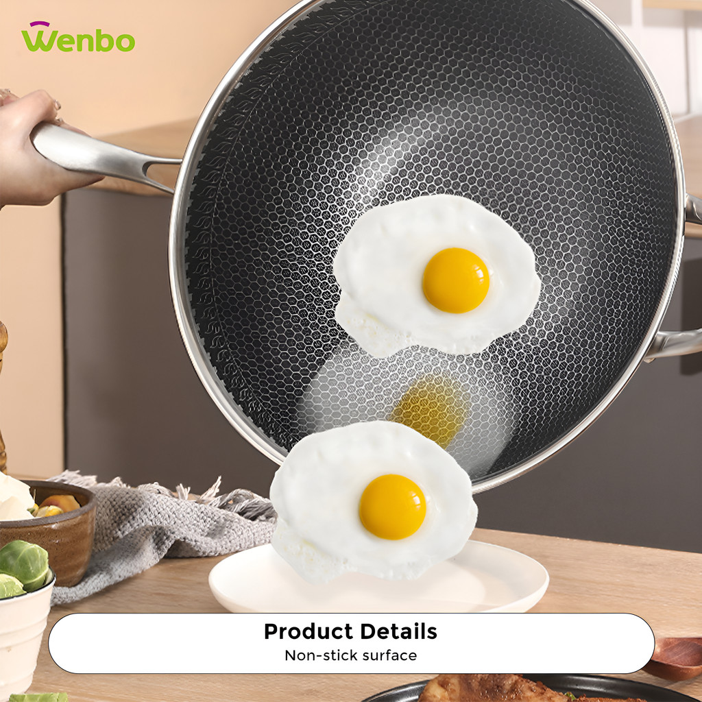 Wenbo Pantry 316 Stainless Steel Non Stick Wok Frying Pan Large ...