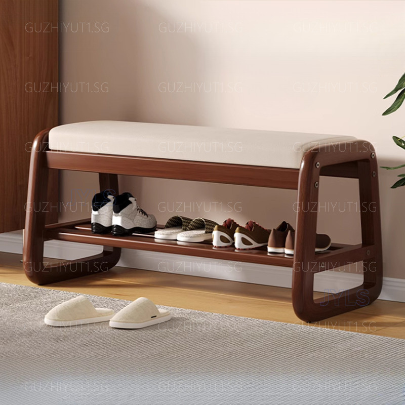 Shoe Rack With Seat Shoe Stool Solid Wood Changing Wearing Soft Bag ...