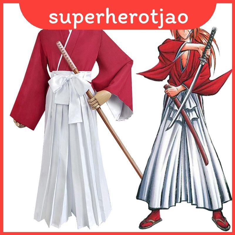 Himura Kenshin Cosplay Costume White Kimono Purple Shawl