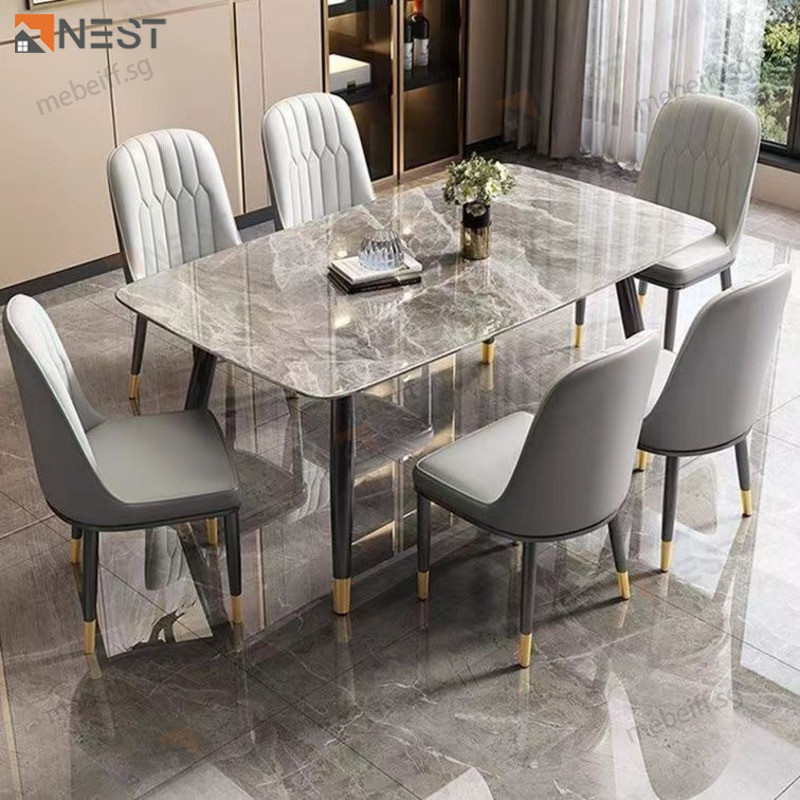 Rock Slab Rectangular Dining Table Light Luxury Dining Table Set Small ...