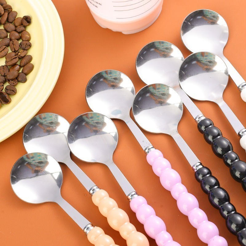 [Wholesale] Pearl Stainless Steel Spoon With Long Handle Luxurious Thickened Tableware Ice