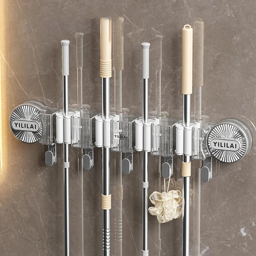 Suction Cup Broom Rack Wall Hanging Without Drilling Bathroom Mop ...