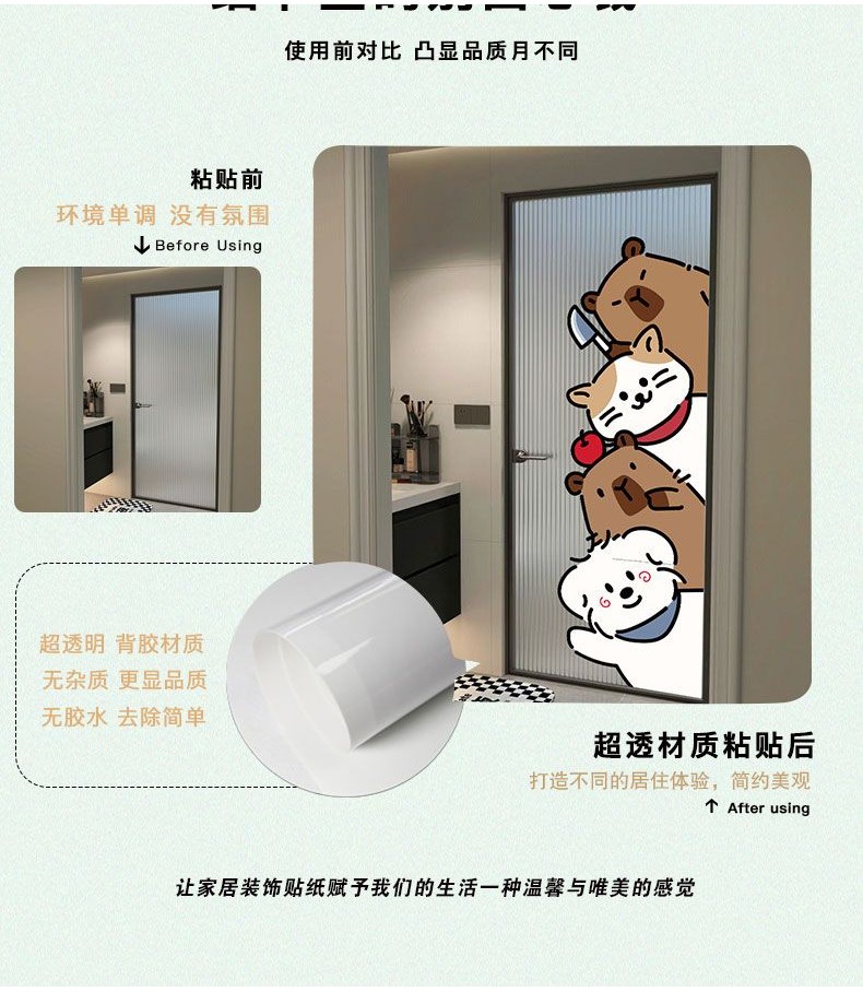 Cartoon Cute Electrostatic Stickers Kitchen Bathroom Glass Sliding Door ...
