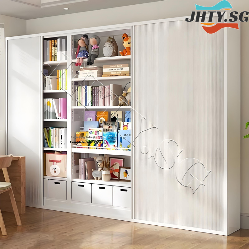 Bookshelf Bookcases Storage Shelf Rack Steel With Sliding Door ...