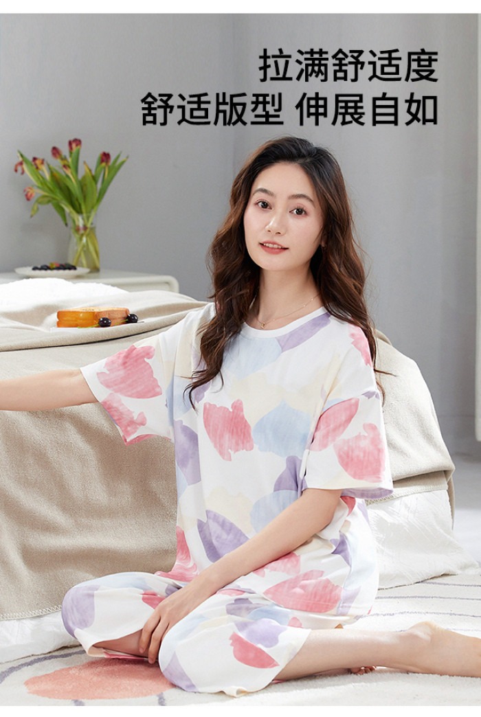 Padded Pyjamas Women Cotton Short Sleeve 3/4 Length Pajamas Set Summer ...