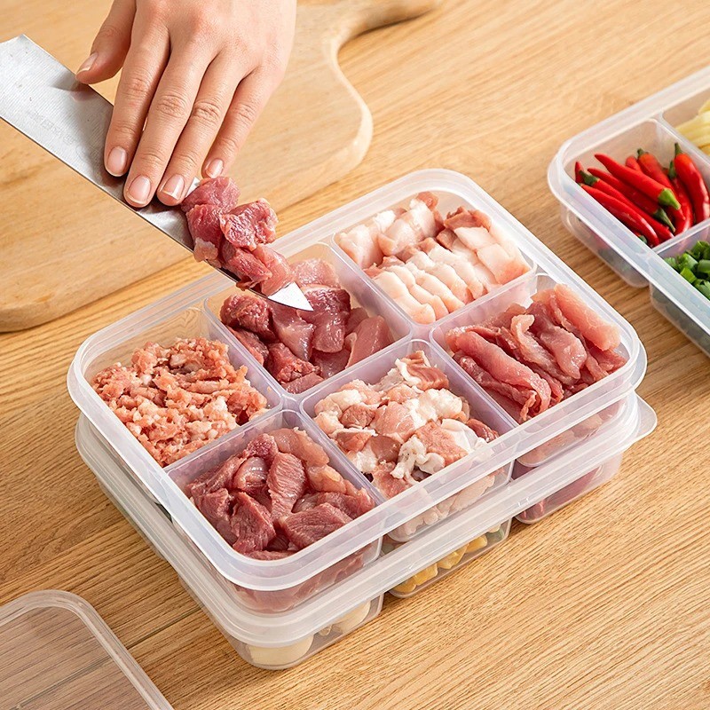 6 Grids Food Preservative Box - Refrigerator Crisper with Lid ...