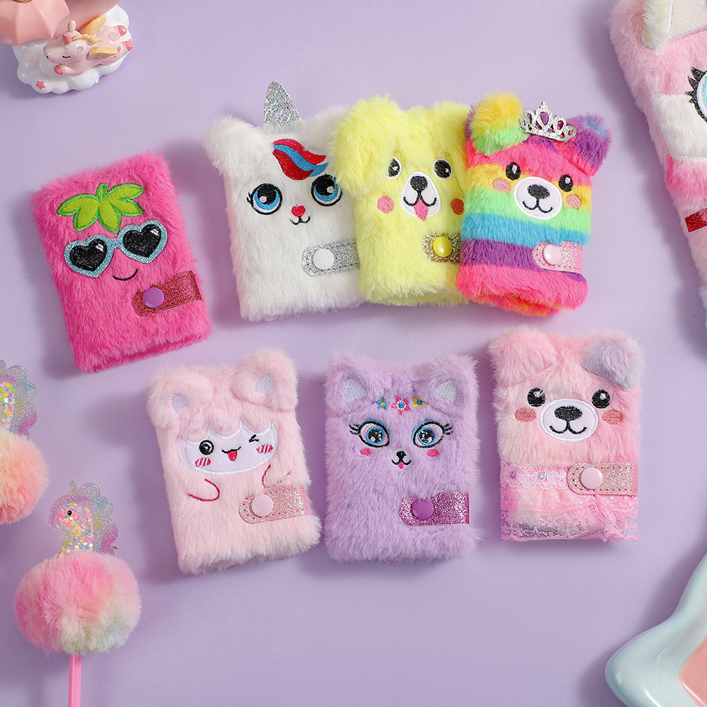 Small Size Rainbow Furry Fluffy Plush Notebook Mini Plush Notebooks ...