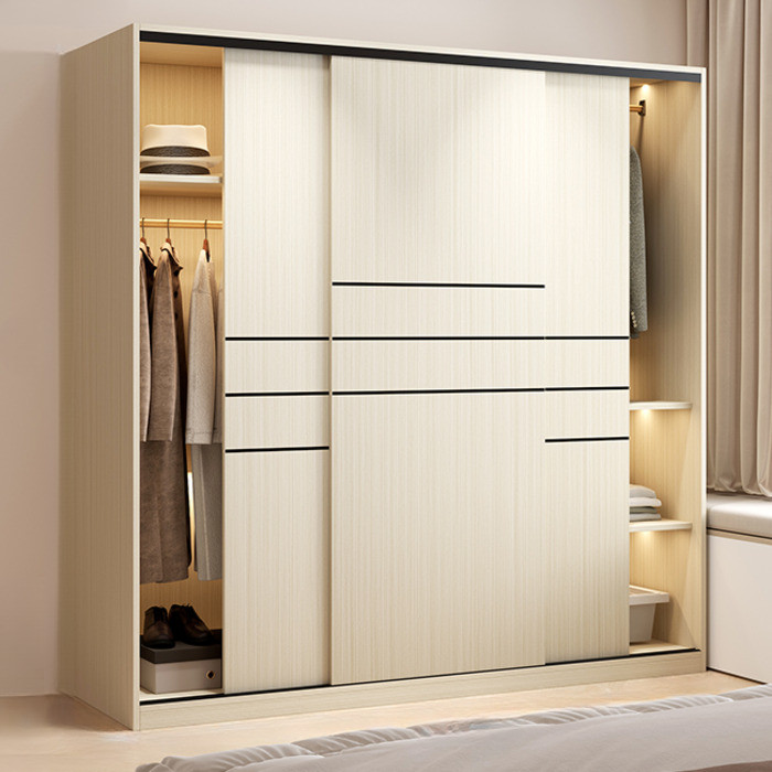 Wardrobe Solid Wood Home Bedroom Rental Room With Sliding Door Light ...