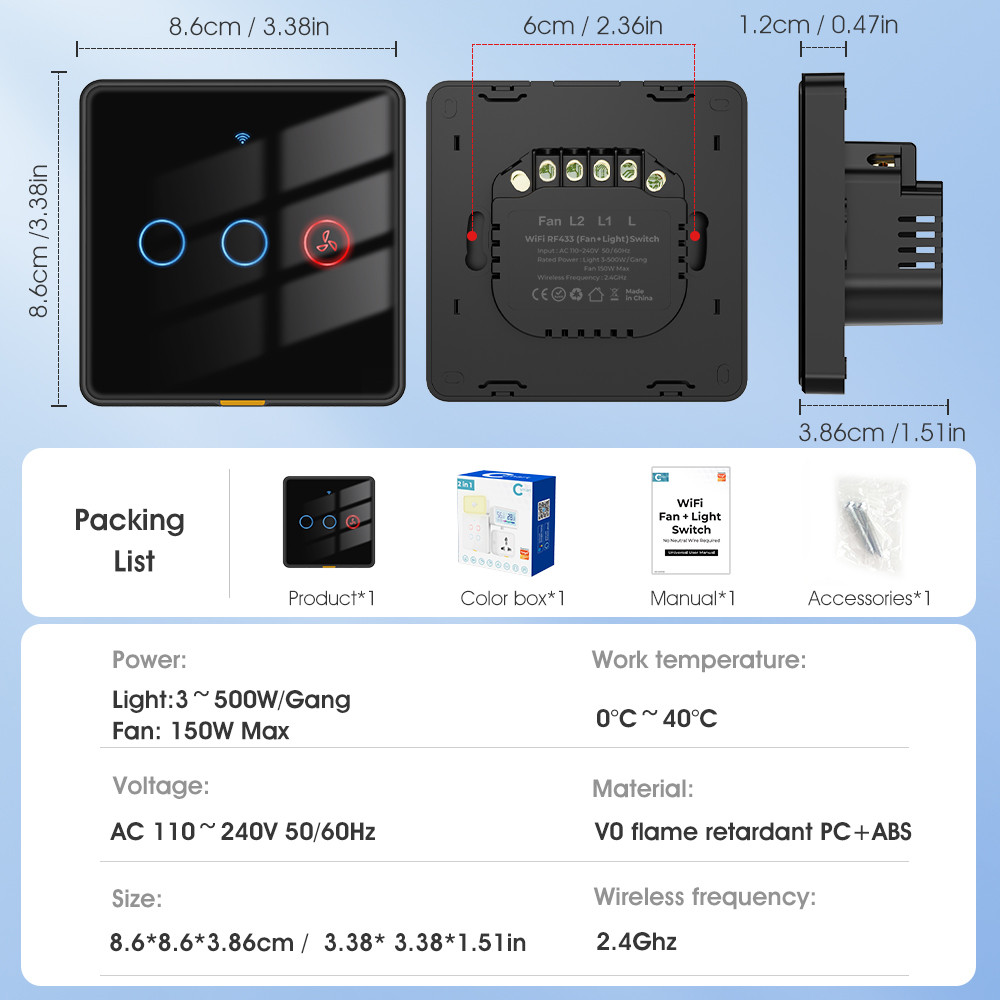 SMATRUL No Neutral Wire Tuya Smart WiFi RF433 Fan Ceiling Light Switch ...