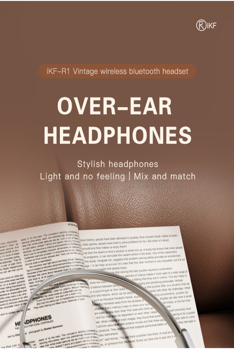 iKF R1 wireless retro earphones Bluetooth V 5.3 60 hour playback time