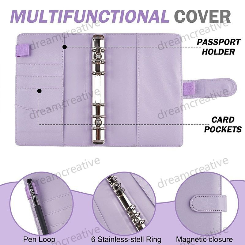 Cash Planner A5/ A6 6 Holes Binder PU Clipon Leather Loose Leaf Refill