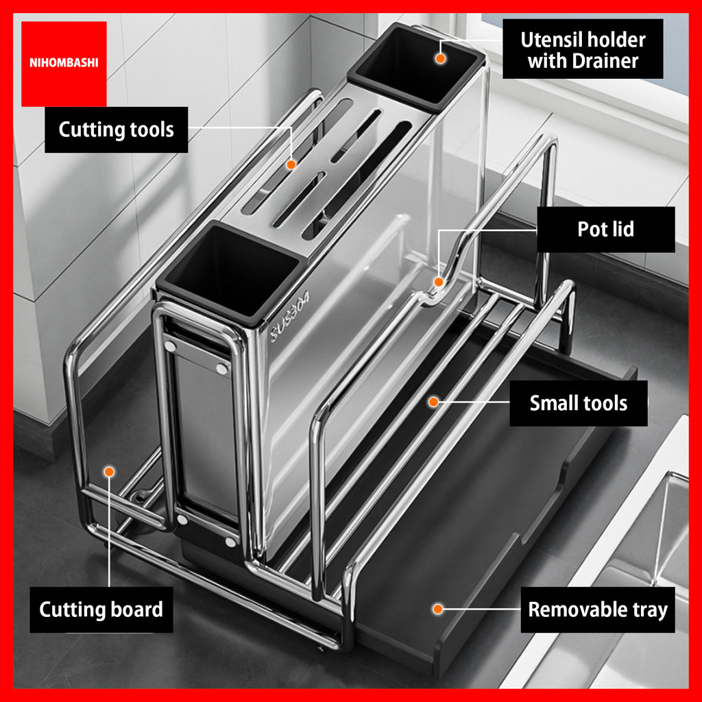 304 Stainless Steel Knife Rack Kitchen Storage Knife Holder Cutlery ...
