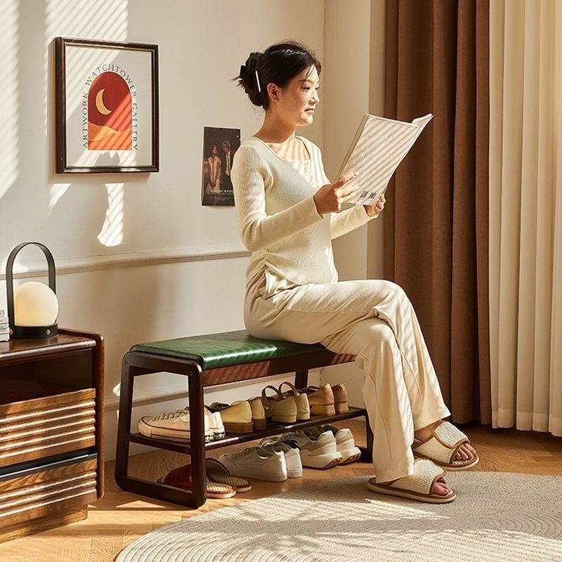 Shoe Bench New Solid Wood Leather Waterproof Breathable Shoe Rack Home ...