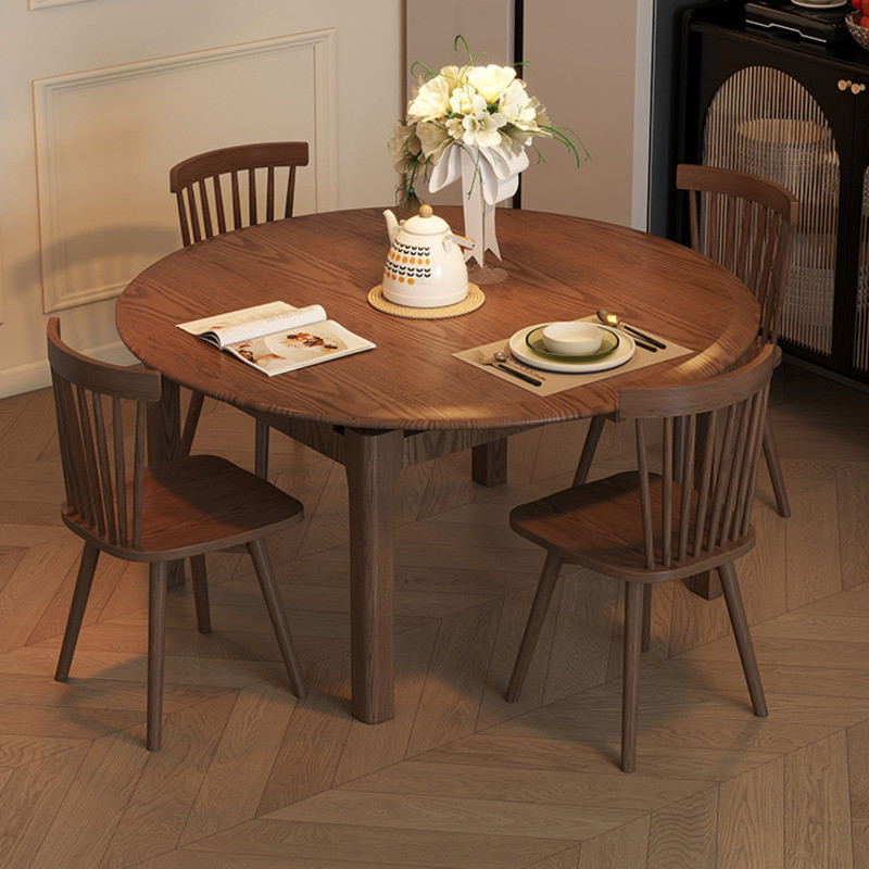 Solid Wood Folding Round Table Small Apartment Dining Table Home Dining ...
