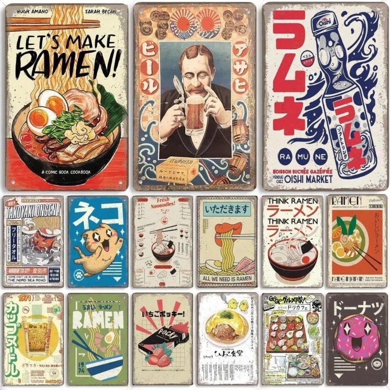 Vintage Metal Tin Poster Japanese Foods Sushi Metal Signs Posters Plate ...