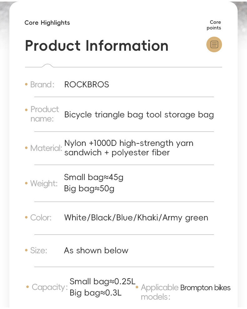 ROCKBROS Folding Bicycle Triangle Bag Portable Convenient Bicycle Tool