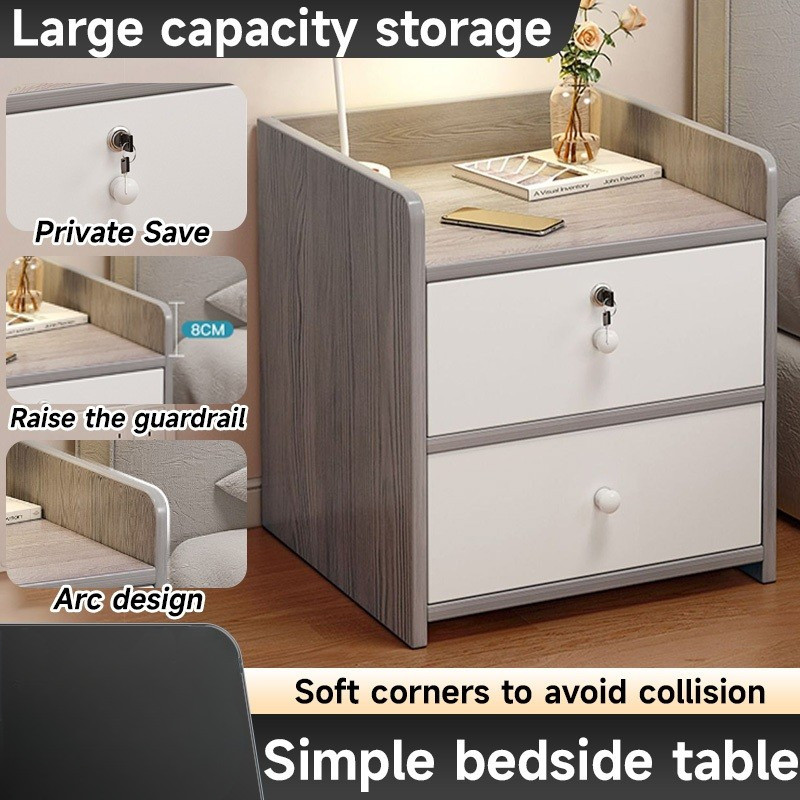 Mini Small Bedside Table with Drawer and Lock Raised on Three Sides to ...