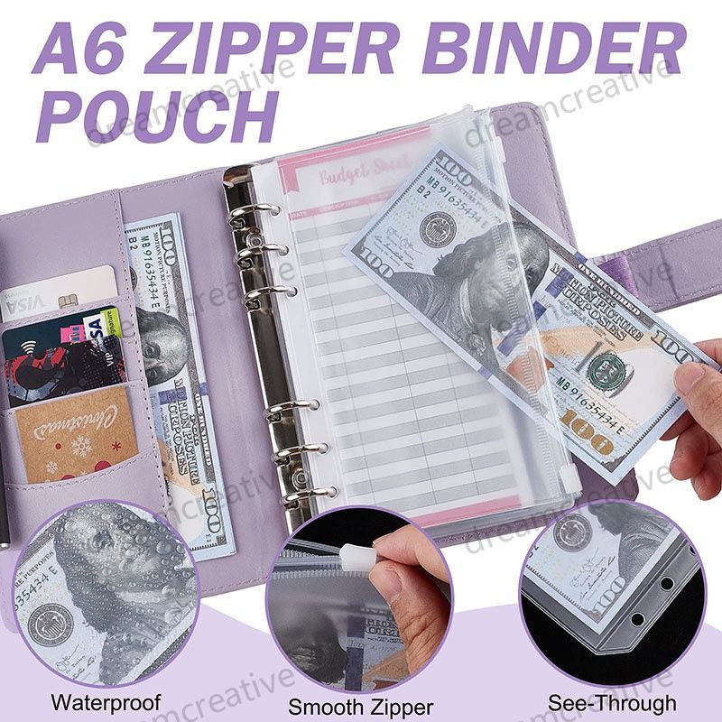 Cash Planner A5/ A6 6 Holes Binder PU Clipon Leather Loose Leaf Refill