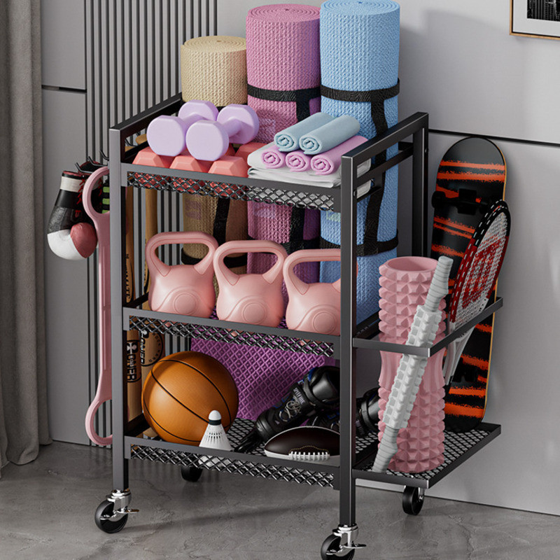 Fitness Equipment Storage Rack Movable Home Yoga Mat Foam Roller ...