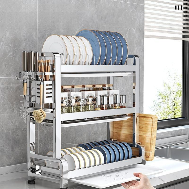 304 Stainless Steel Kitchen Dish Rack With Draining Tray Save Space ...