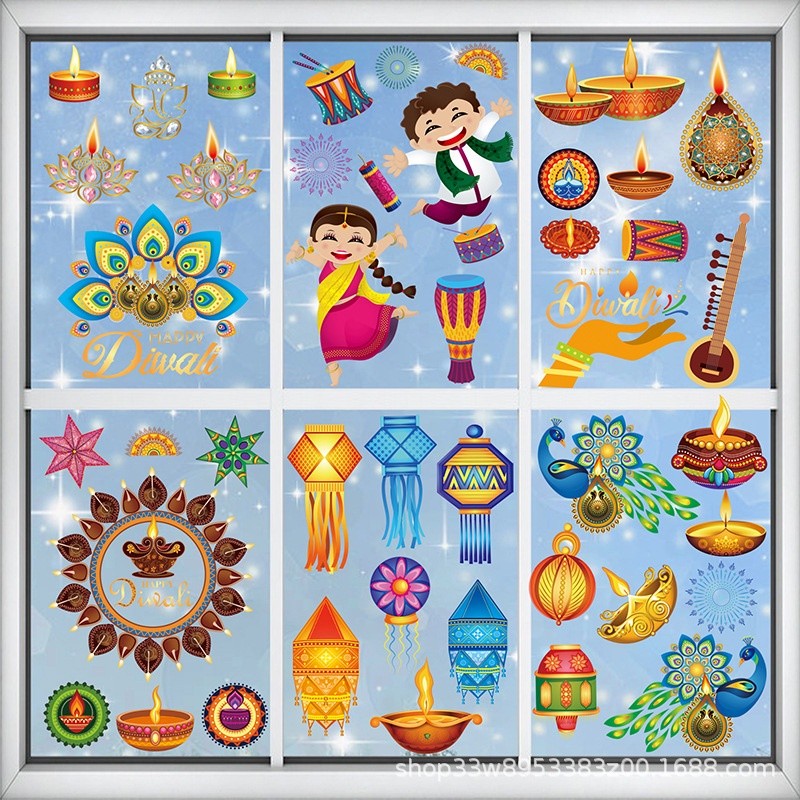 [Ready Stock] 9pcs/set Diwali Electrostatic Window Sticker Happy Diwali ...
