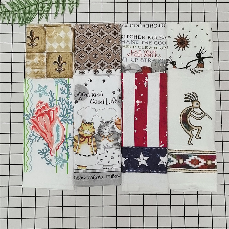 5Pcs 41x64cm 100 Cotton Tea Towel Dish Cleaning Cloth Vintage Printed