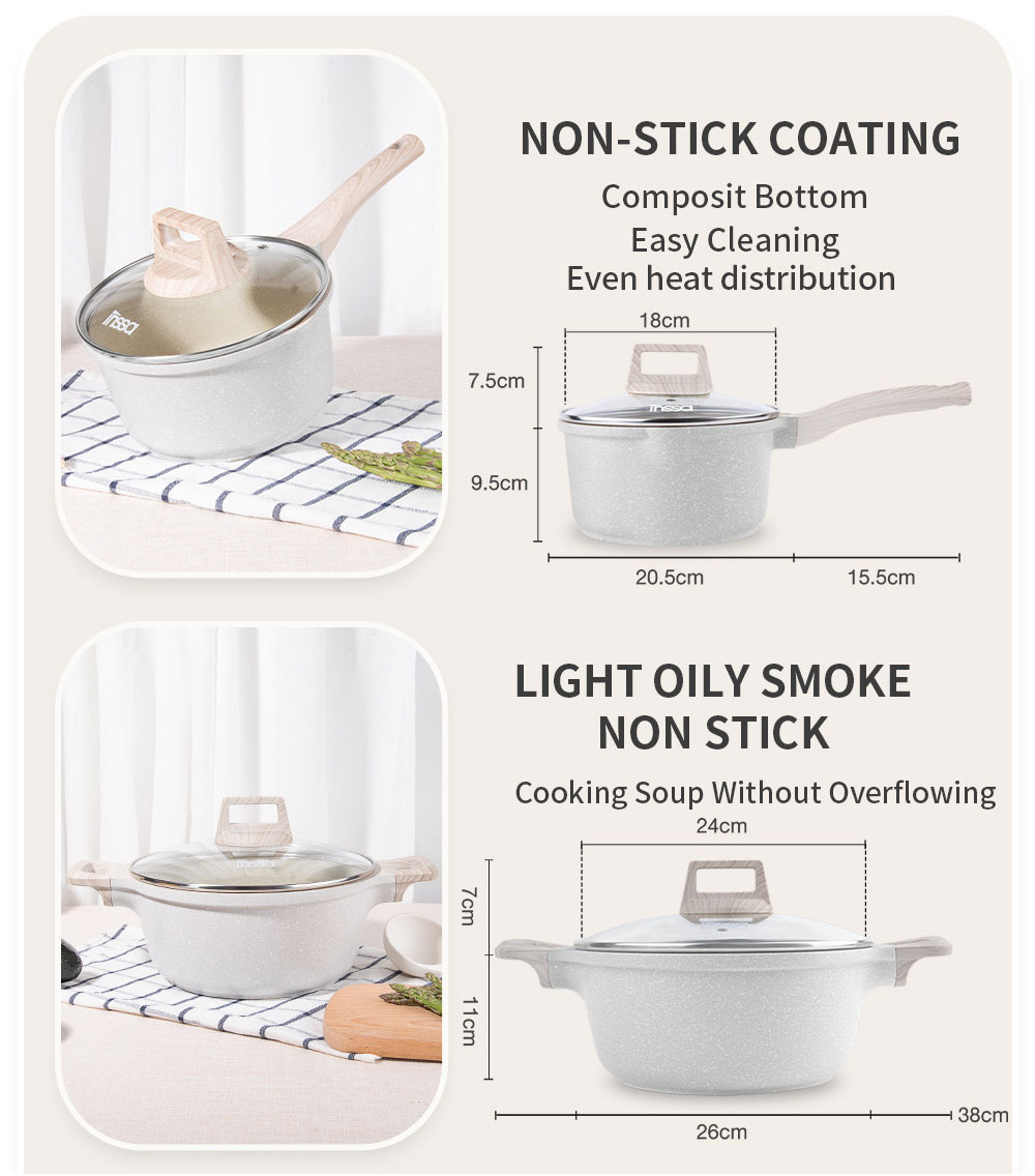Simplus Fry Pan Wok Soup Pot Saucepan with Lid Maifan Stone Pour Spout ...