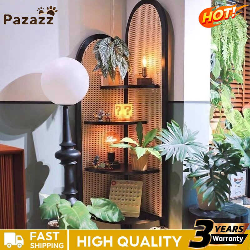 Retro rattan woven corner triangular storage bookshelf display cabinet ...