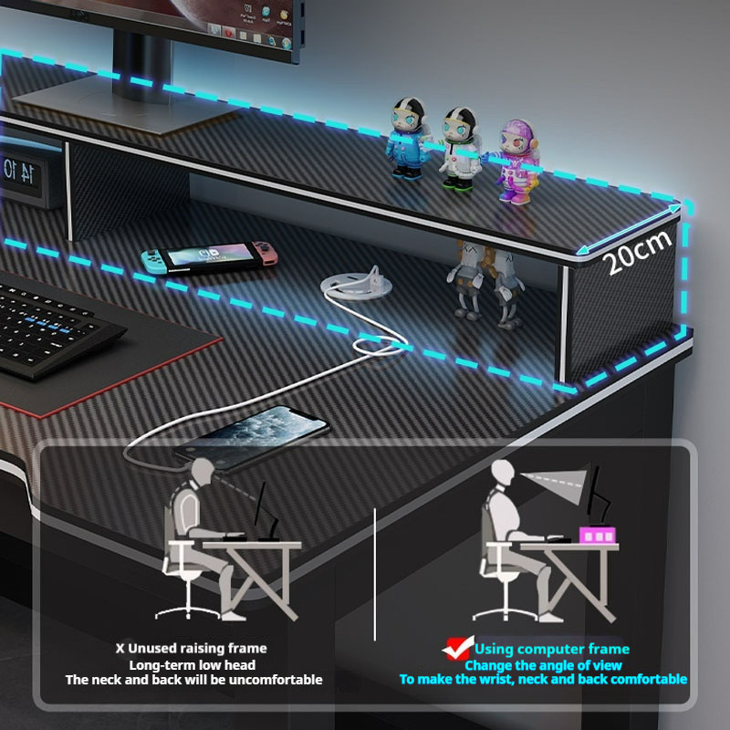 [ SG ]Carbon Fibre Computer Table Organizer Gaming Table Monitor Stand ...